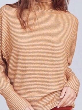 Striped Mock Neck Sweater in Light Tan